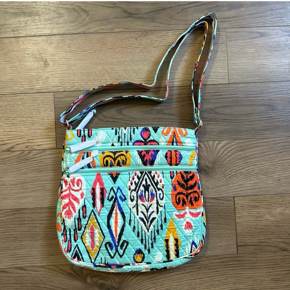 Vera Bradley Quilted Crossbody Bag in Aqua with Multicolor Ikat Print